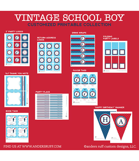 Vintage School House Boy Birthday Party Printables Collection